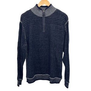 BKE Mens Quarter Zip Mock Neck 100%‎ Cotton Marble Knit Sweater Navy Size XL